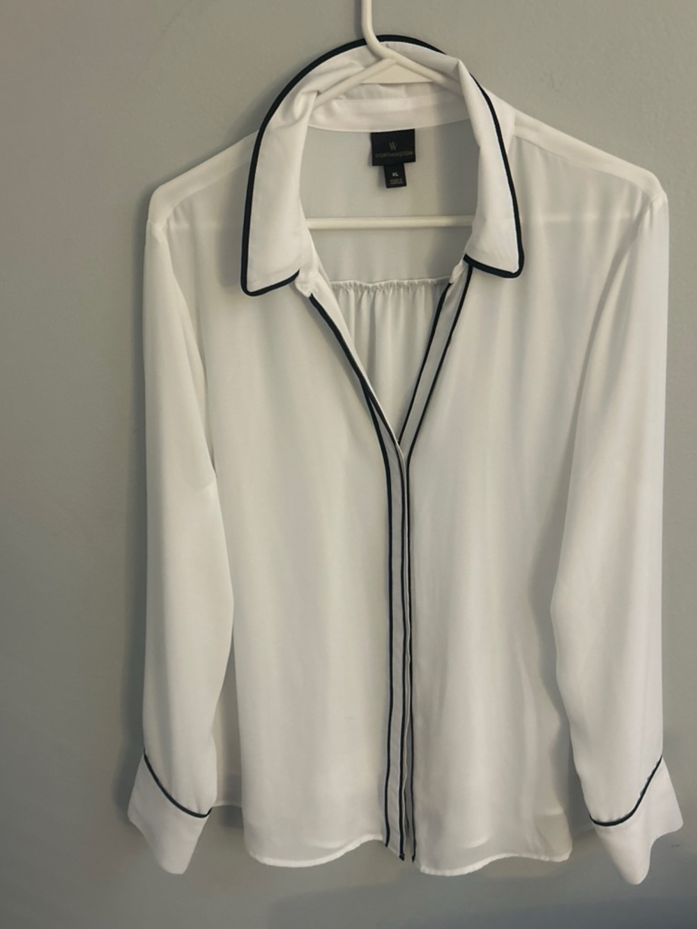 Worthington White Blouse with Black Piping